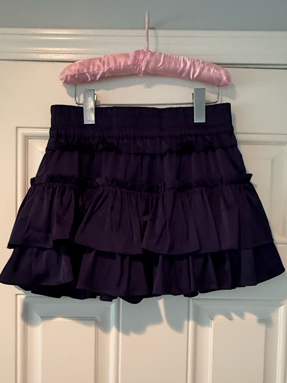 Cake for Dinner "Willow" Satin Tiered Mini Skirt in Navy
